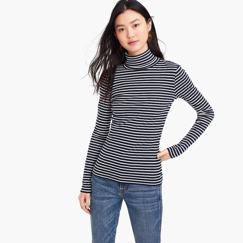J. Crew Navy and White Striped Turtleneck Size M